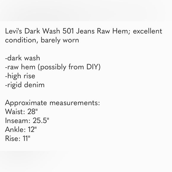 Levi's Dark Wash 501 Jeans Raw Hem Size 27 - Picture 8 of 8